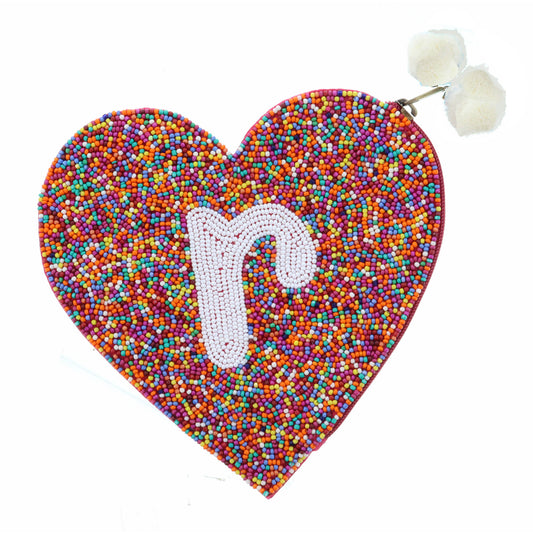 Multi Rainbow Seed Bead Zipper Pouch "R" Coin Purse