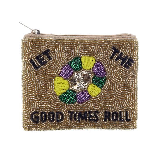 Gold Beaded with "LET THE GOOD TIMES ROLL" and Multi Beaded King Cake Coin Purse