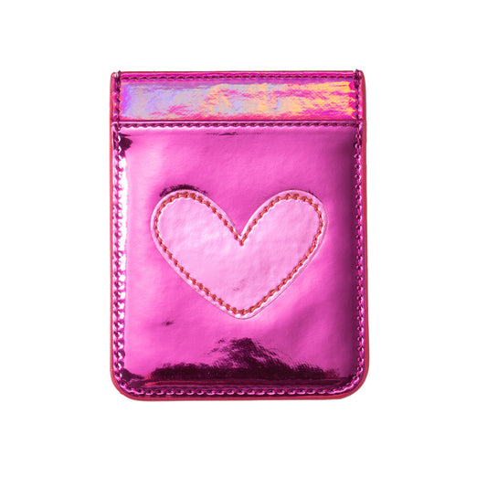 Iridescent Dark Pink with Pink Heart Phone Wallet, 2.5" x 3.25"