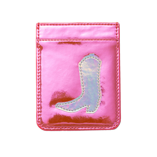 Iridescent Pink with Silver Cowgirl Boot Phone Wallet, 2.5" x 3.25"