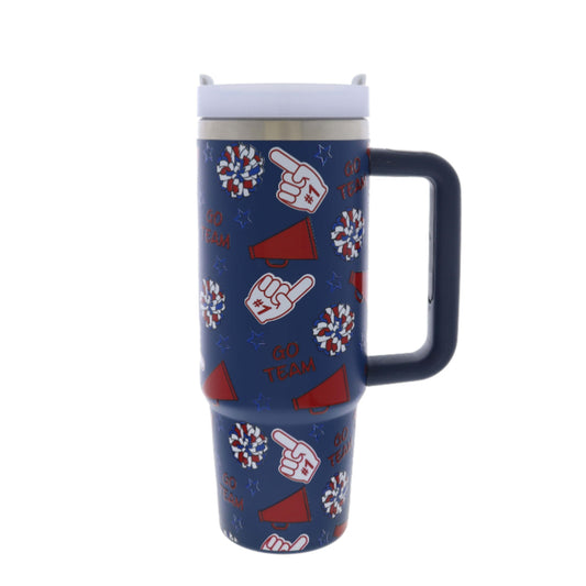 Game Day Navy and Red 30 Oz. Tumbler With Straw and Handle