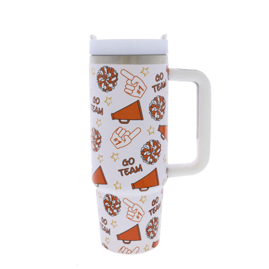 Game Day Orange and White 30 Oz. Tumbler With Straw and Handle