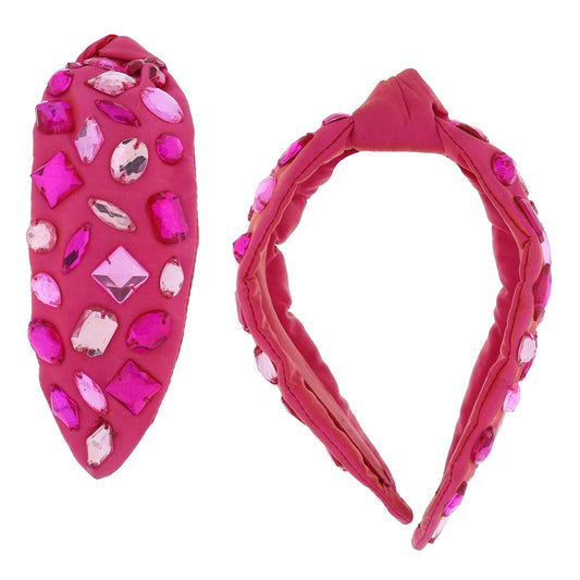 Hot Pink Knotted with Various Multi Pink Crystals Headband