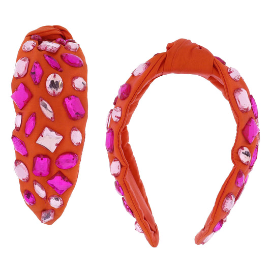 Orange Knotted with Various Multi Pink Crystals Headband