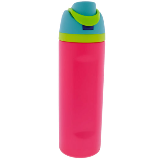 Pink 24 Oz. Water Bottle With Blue Straw Cap