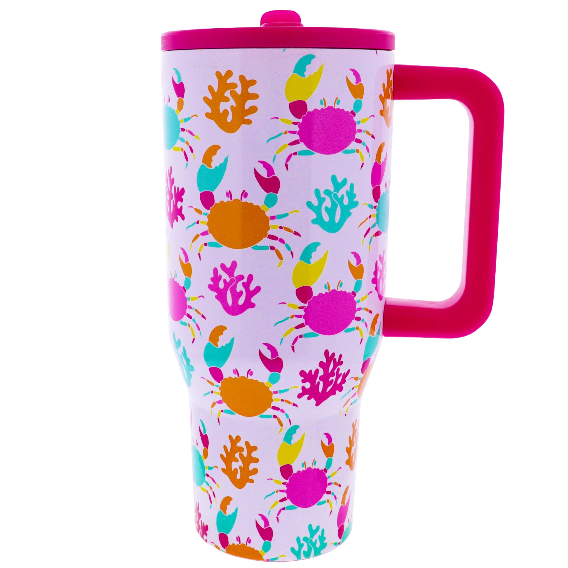Crabby Chic 30 Oz. Tumbler With Flip Straw and Handle