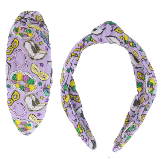 Lavender with Mardi Gras Themed with Sequin and Beaded Embellishment Headband