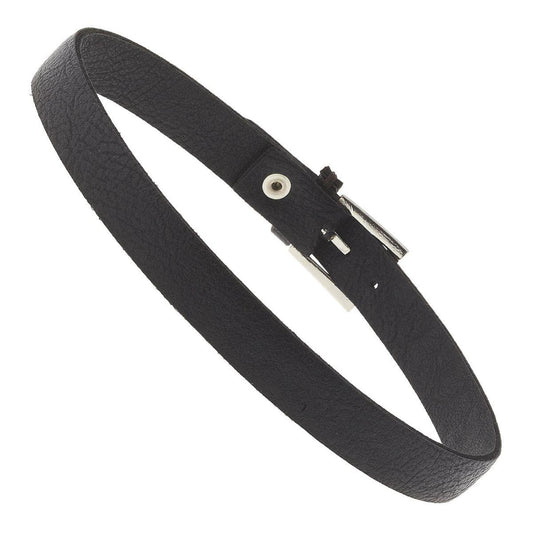Black Leather and Antique Silver Buckle Bracelet