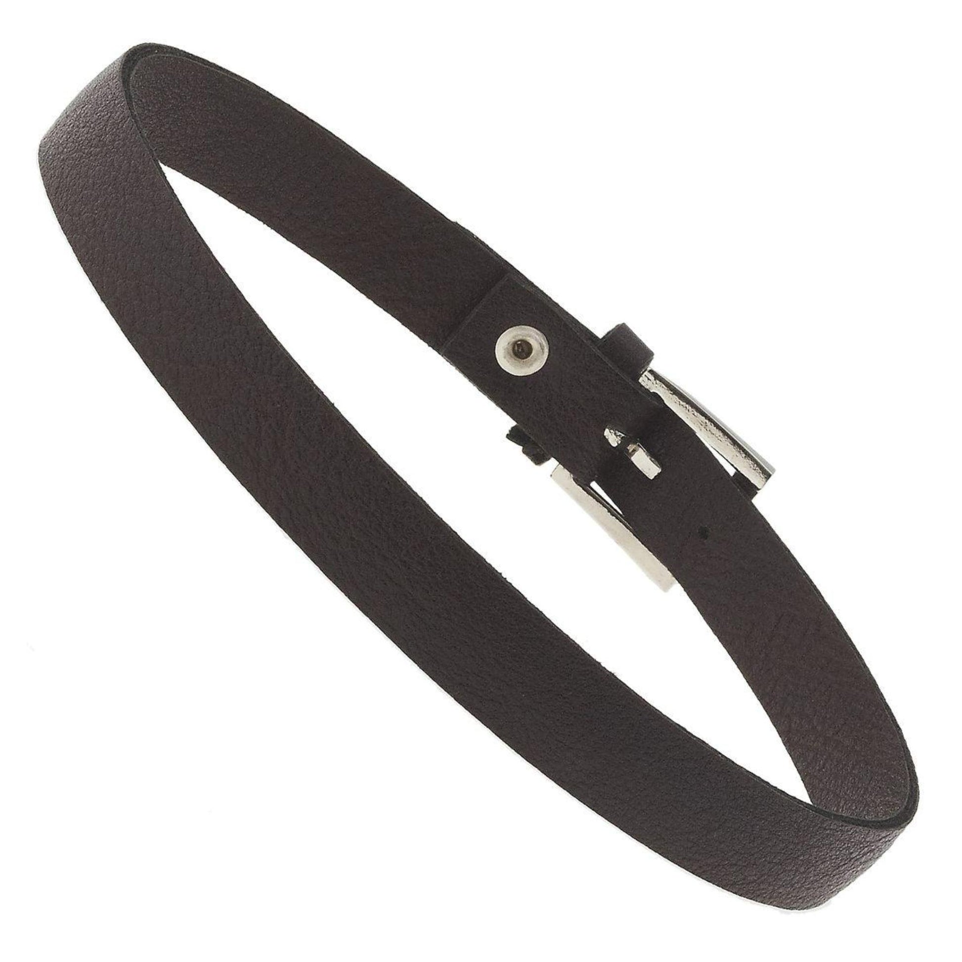 Dark Brown Leather and Antique Silver Buckle Bracelet