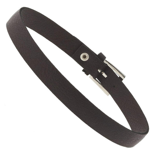 Dark Brown Leather and Antique Silver Buckle Bracelet