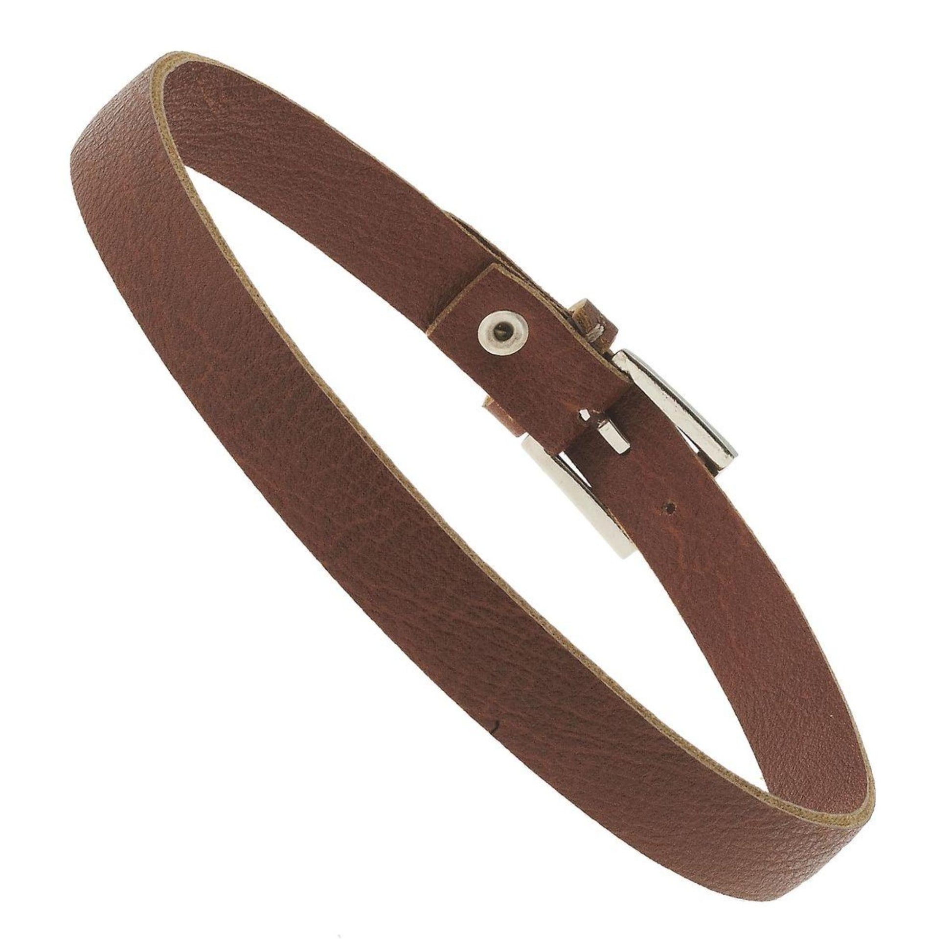 Light Brown Leather and Antique Silver Buckle Bracelet