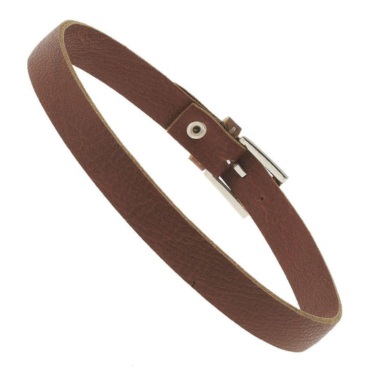 Light Brown Leather and Antique Silver Buckle Bracelet