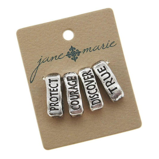 Antique Silver Slides (Set of 4) : Protect;Courage;Discover;True