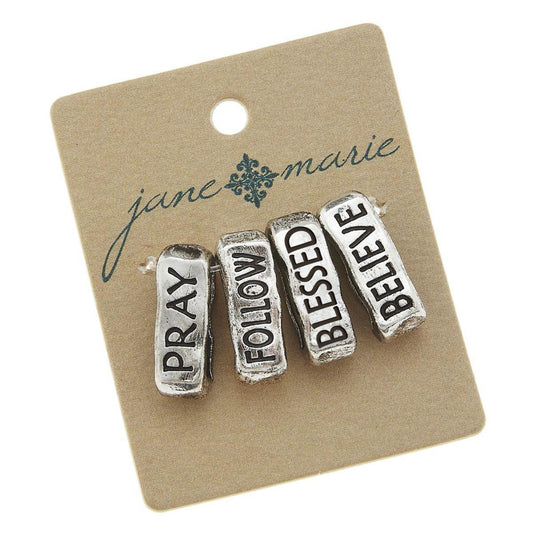Antique Silver Slides (Set of 4) : Pray; Follow; Blessed; Believe