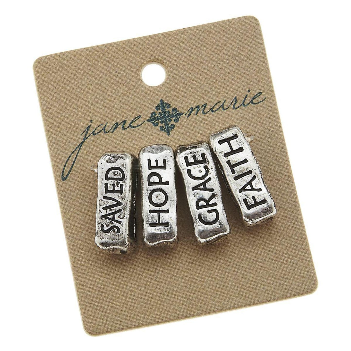 Antique Silver Slides (Set of 4) : Saved; Hope;Grace;Faith