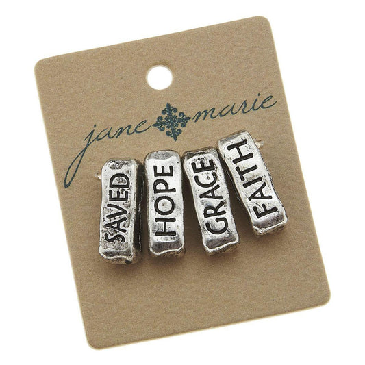 Antique Silver Slides (Set of 4) : Saved; Hope;Grace;Faith