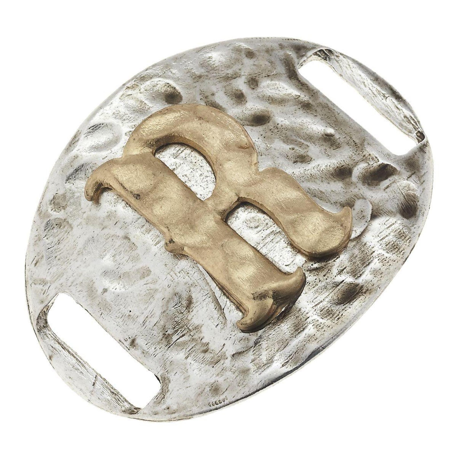 Antique Gold/Silver Large Bracelet R Initial Slide