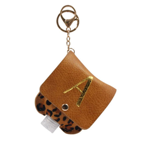 Gold "A" with Leopard Furon Hand Sanitizer Holder Keychain