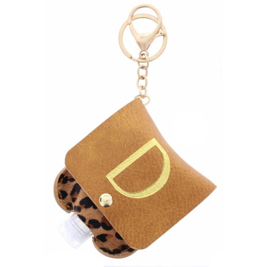 Gold "D" with Leopard Furon Hand Sanitizer Holder Keychain