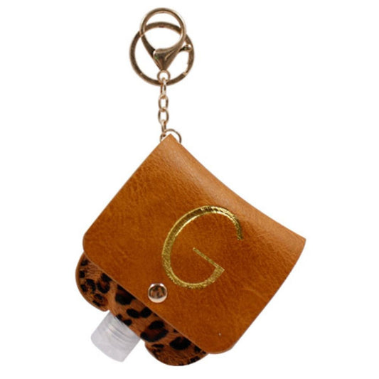 Gold "G" with Leopard Furon Hand Sanitizer Holder Keychain