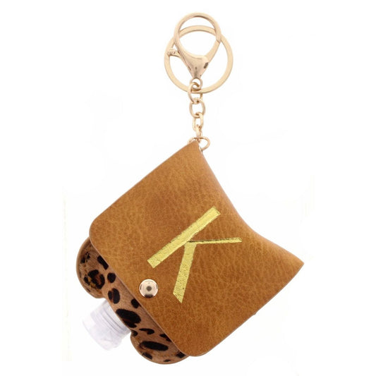 Gold "K" with Leopard Furon Hand Sanitizer Holder Keychain