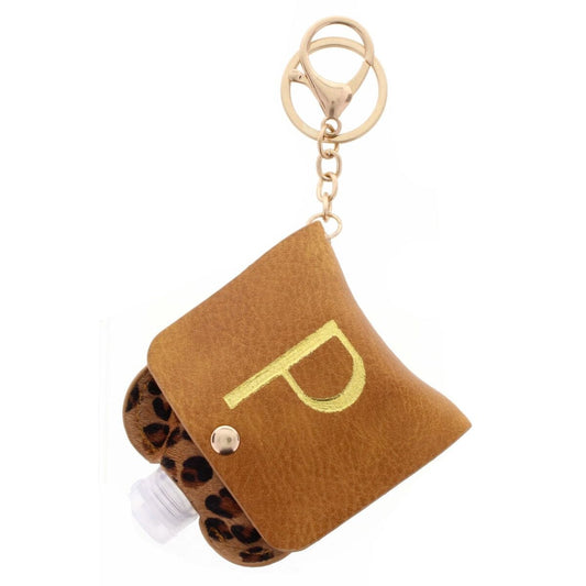 Gold "P" with Leopard Furon Hand Sanitizer Holder Keychain