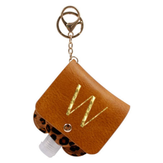 Gold "W" with Leopard Furon Hand Sanitizer Holder Keychain