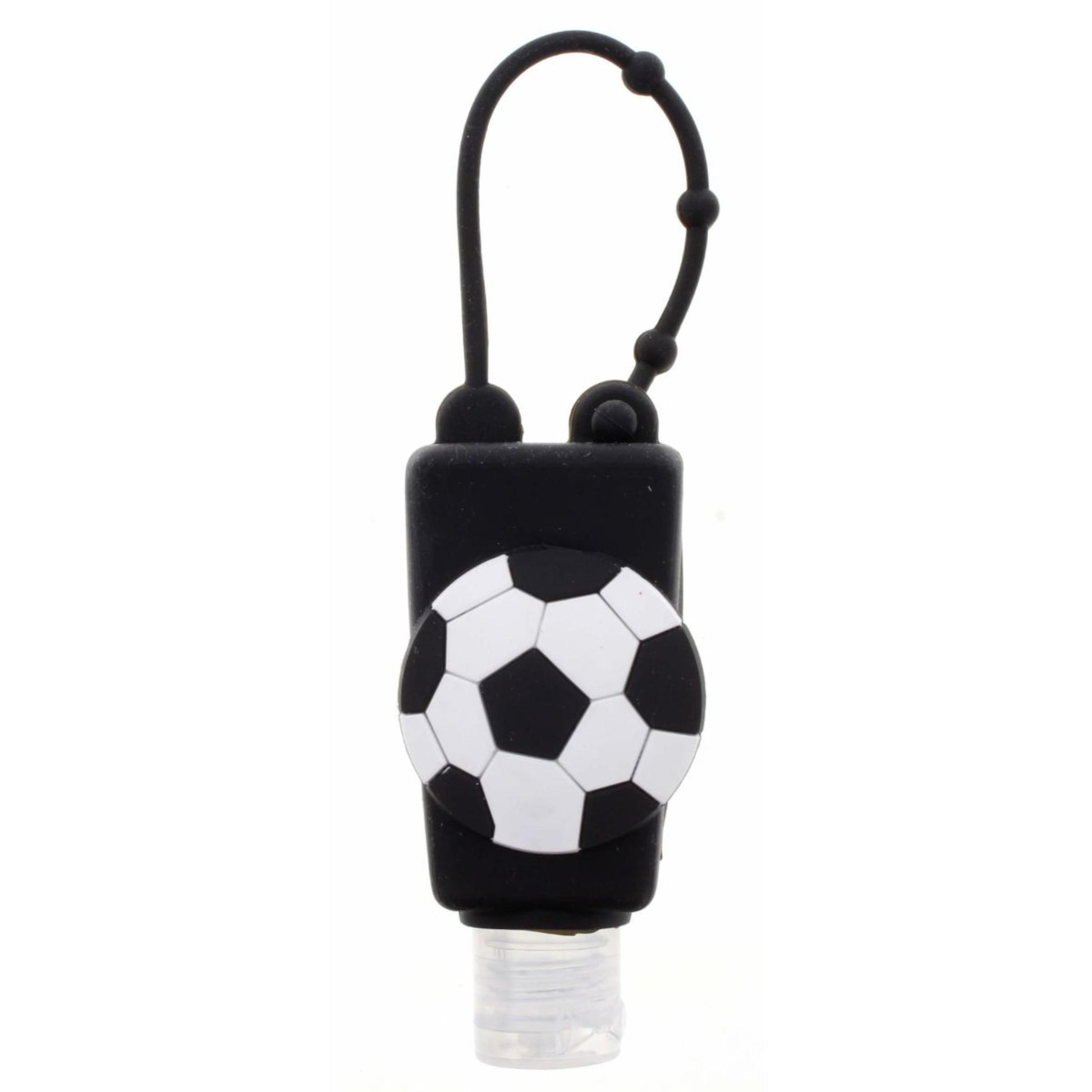 Black Silicone with Soccer Hand Sanitizer Holder with Fillable Keychain Keychain