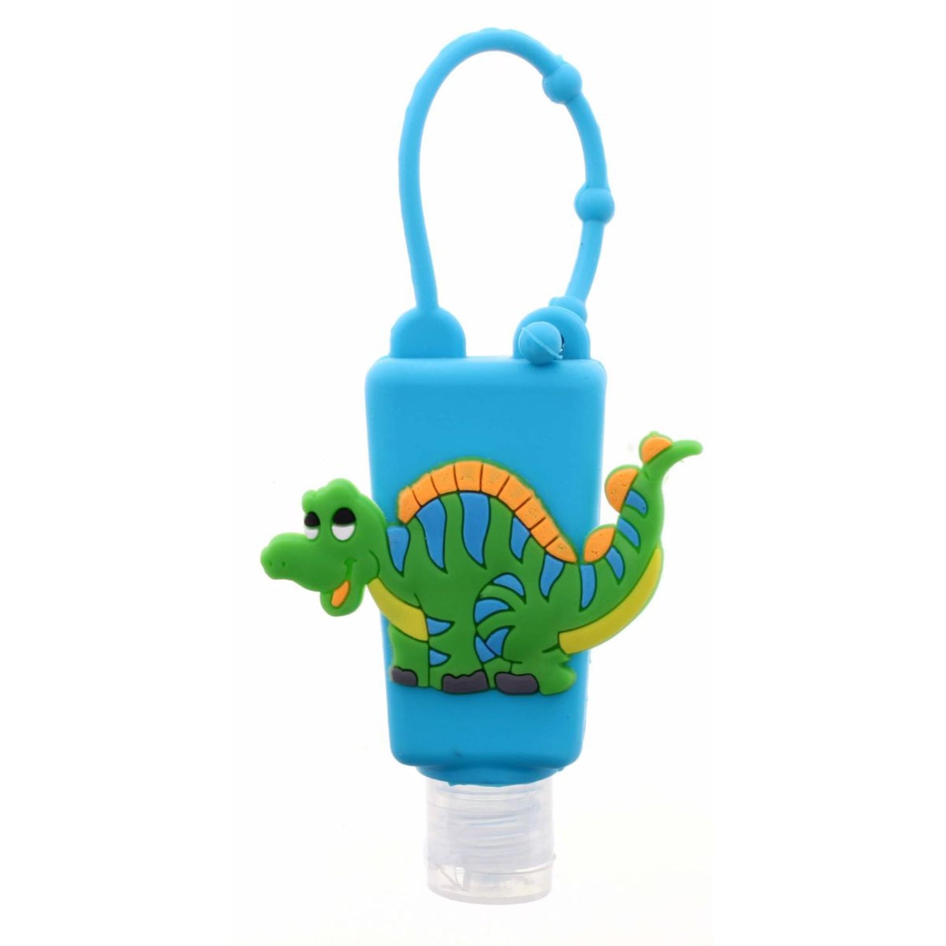Blue Silicone with Dinosaur Hand Sanitizer Holder with Fillable Bottle Keychain
