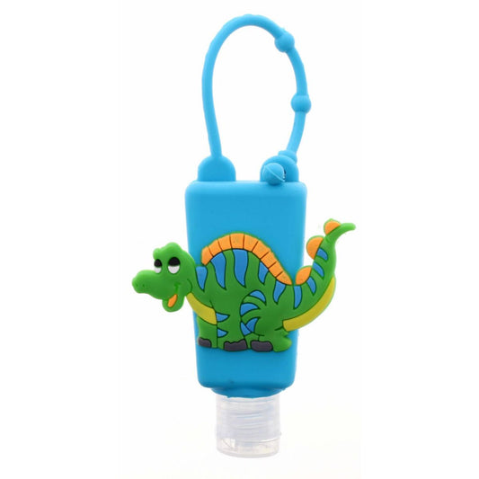 Blue Silicone with Dinosaur Hand Sanitizer Holder with Fillable Bottle Keychain