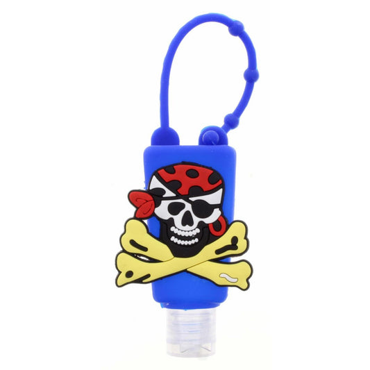 Royal Blue Silcone with Pirate Skull Hand Sanitizer Holder with Fillable Bottle Keychain