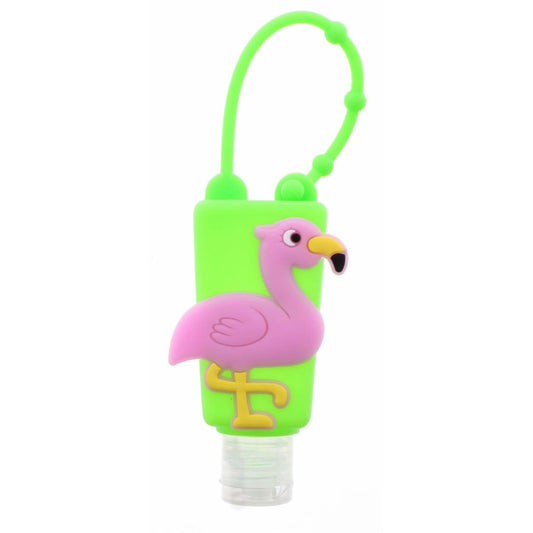 Green Silicone with Flamingo Hand Sanitizer Holder with Fillable Bottle Keychain