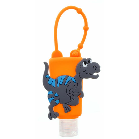 Orange Silicone with Dinosaur Hand Sanitizer Holder with Fillable Bottle Keychain