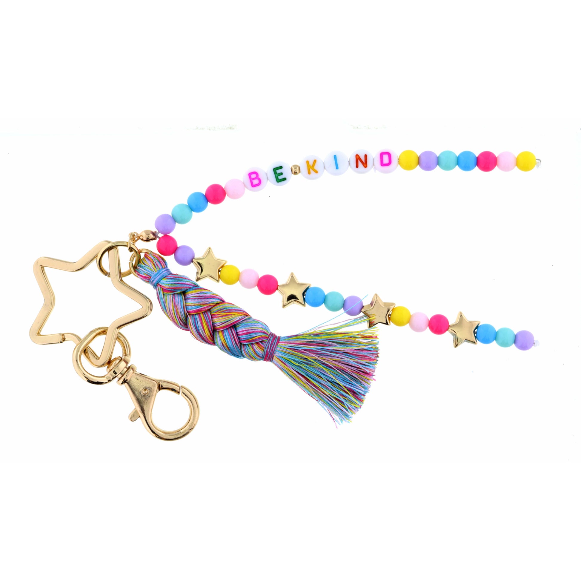 Kids Star Key Ring, Multi Beaded Strands, "Be Kind" Keychain