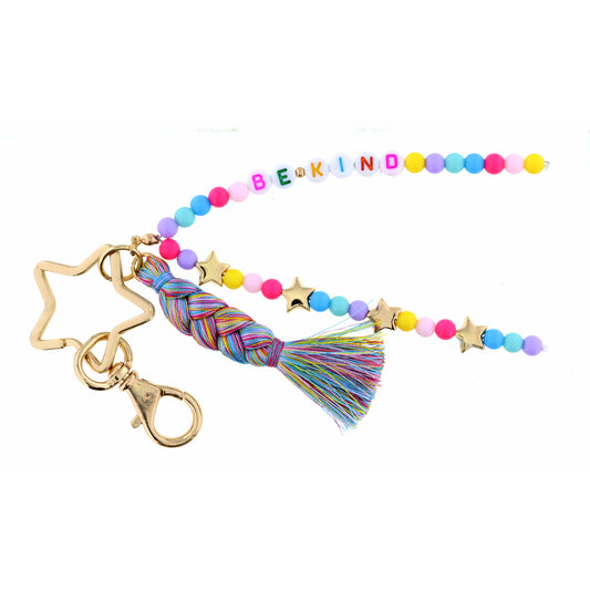 Kids Star Key Ring, Multi Beaded Strands, "Be Kind" Keychain