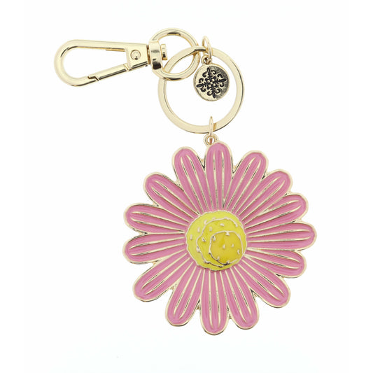Kids Pink Daisy Enamel Keychain