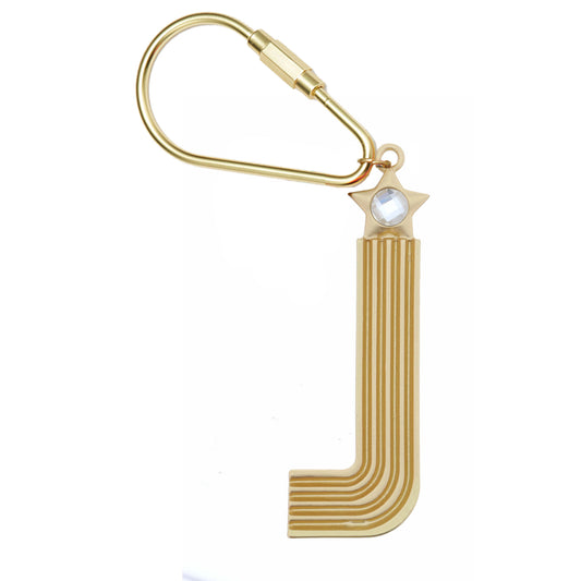 Gold "J" with Clear Crystal Keychain