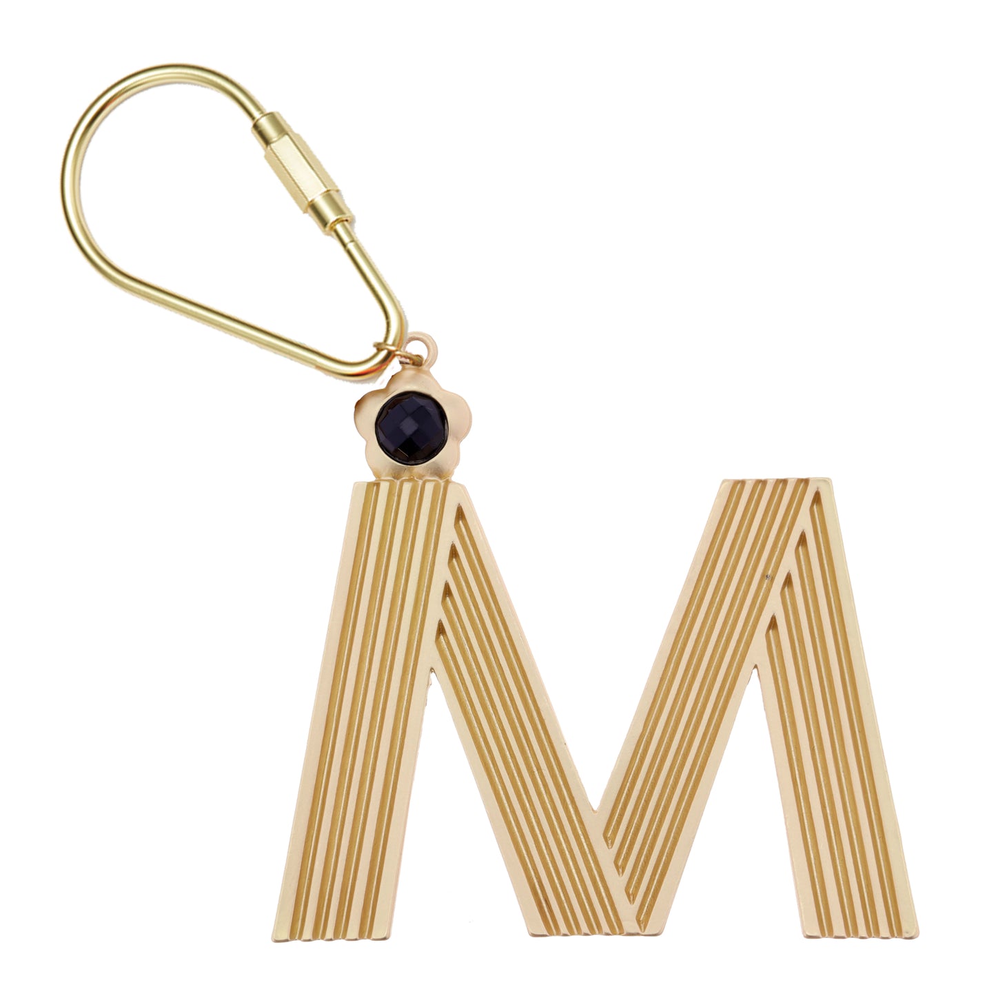 Gold "M" with Jet Crystal Keychain