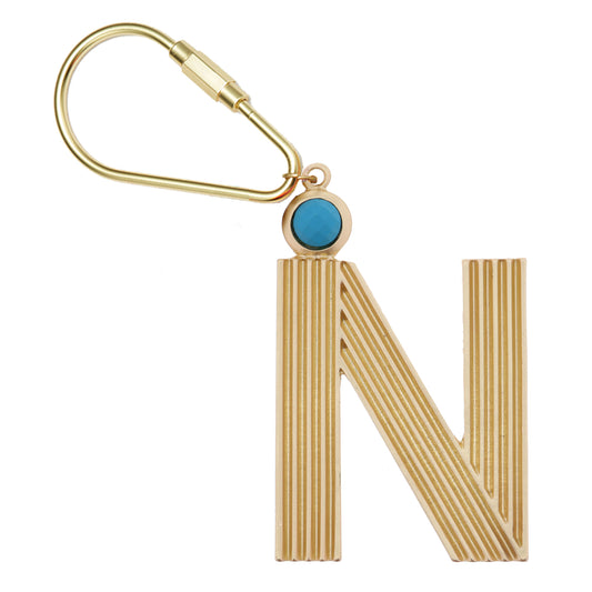 Gold "N" with Turquoise Stone Keychain