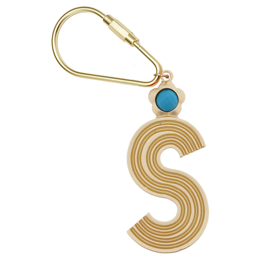 Gold "S" with Turquoise Stone Keychain