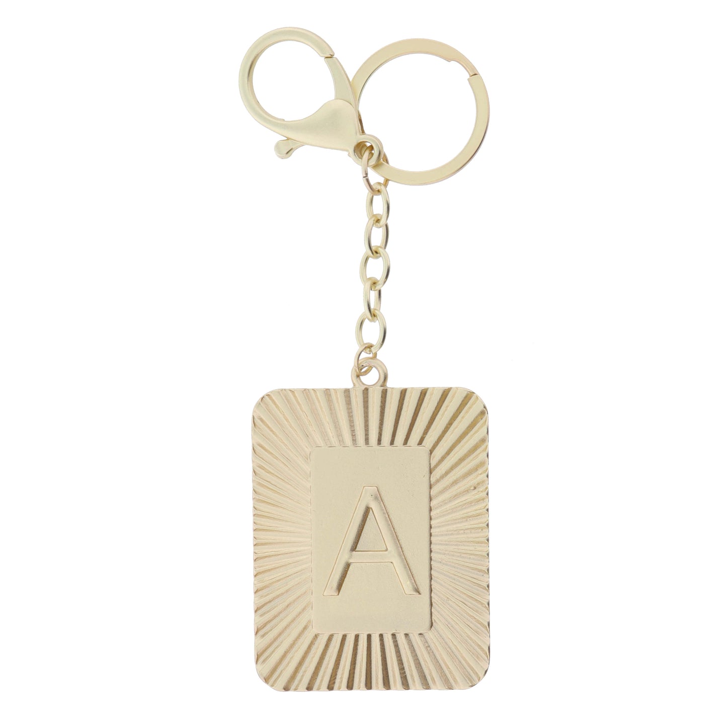 Gold Sunburst Textured Rectangle with "A" Initial Center Plate Keychain