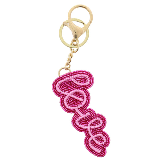 Fuchsia and Pink Beaded Cursive "love" Keychain