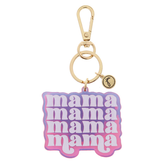 Fuchsia Acrylic with White "mama mama mama mama" Keychain, 2.15" Top to Bottom