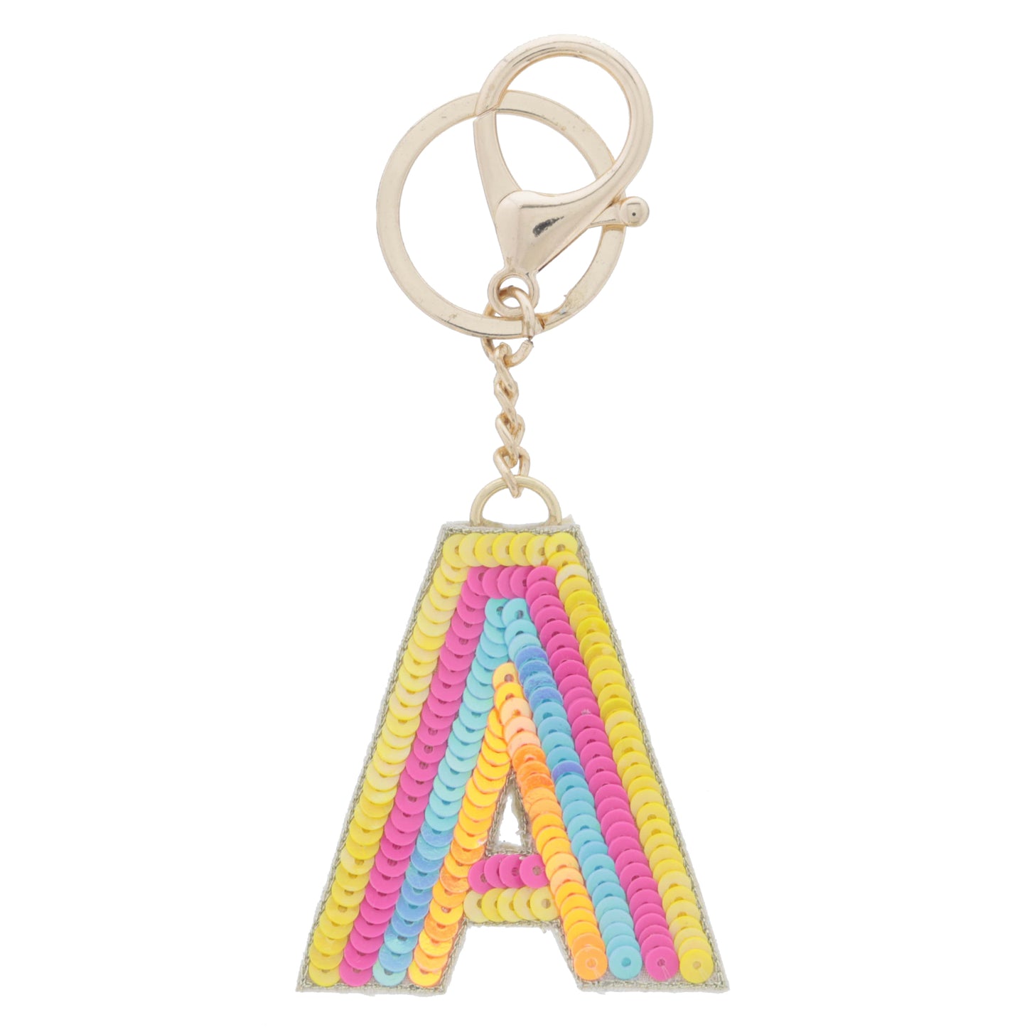 Multi Yellow, Hot Pink, Blue, Orange Sequin "A" Keychain
