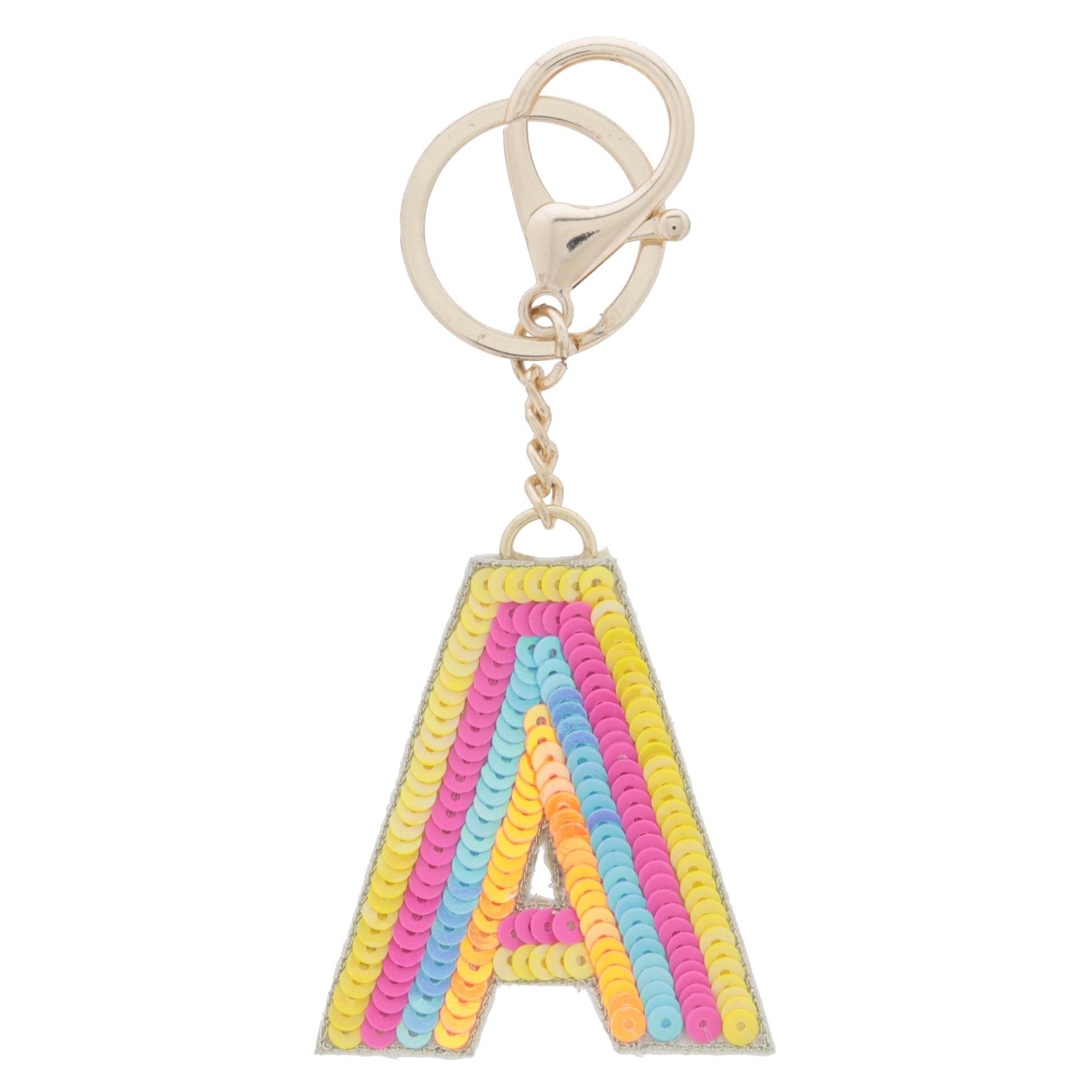 Multi Yellow, Hot Pink, Blue, Orange Sequin "A" Keychain