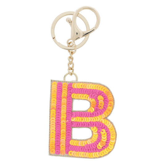 Multi Orange and Hot Pink Sequin "B" Keychain