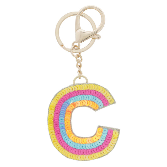 Multi Yellow, Hot Pink, Blue, Orange Sequin "C" Keychain