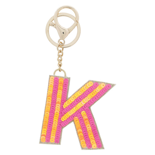 Multi Orange and Hot Pink Sequin "K" Keychain
