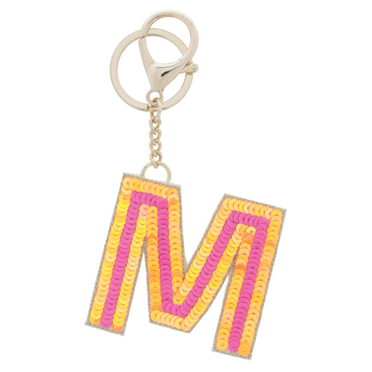 Multi Orange and Hot Pink Sequin "M" Keychain