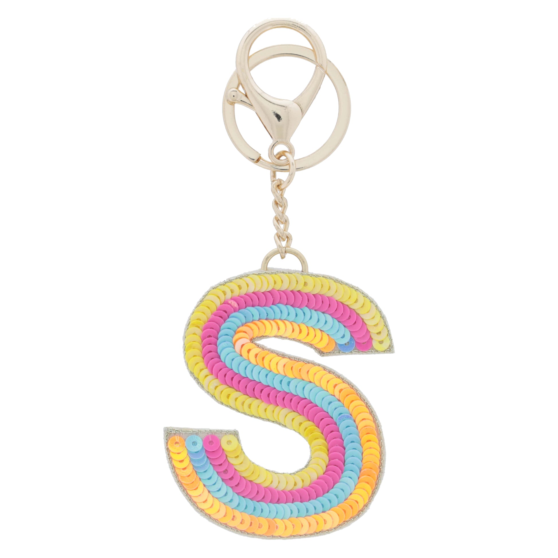 Multi Yellow, Hot Pink, Blue, Orange Sequin "S" Keychain